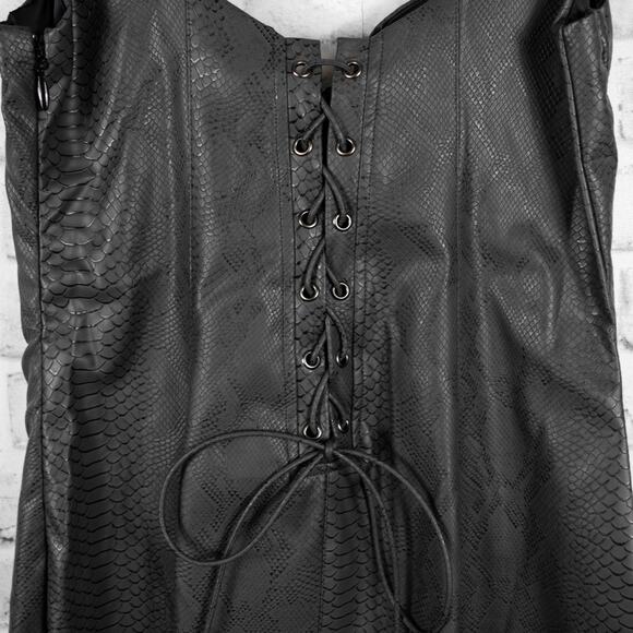 Naked Wardrobe Gray Corset Bustier Faux Leather Mini Dress Bodycon Party Date - Picture 6 of 9